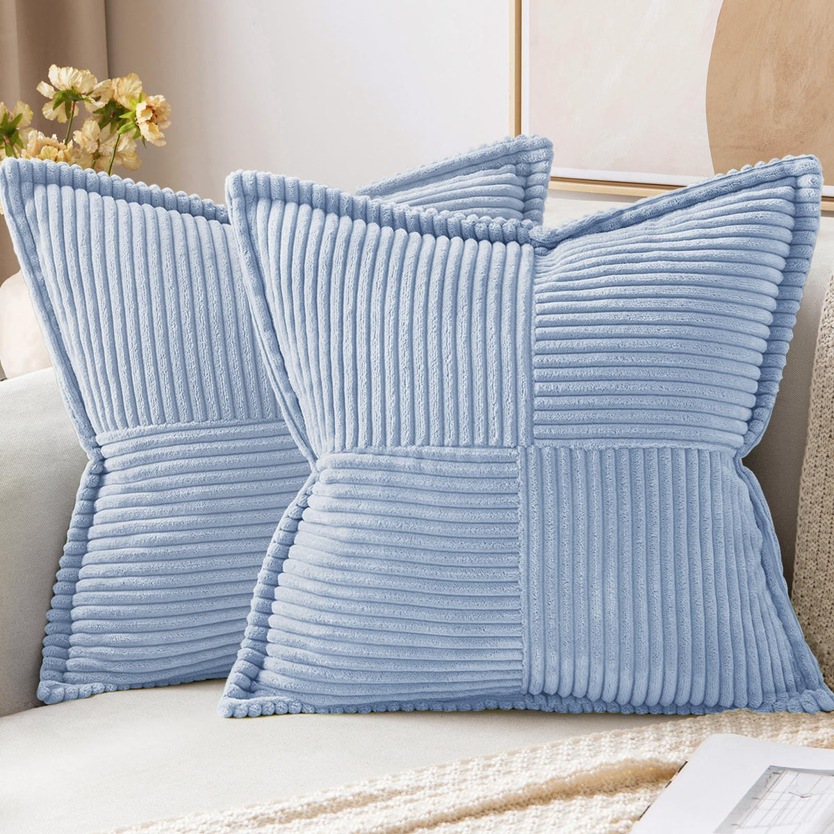 MIULEE Decorative Throw Pillow Covers for Couch 18x18 Inch Beige 2 Pack