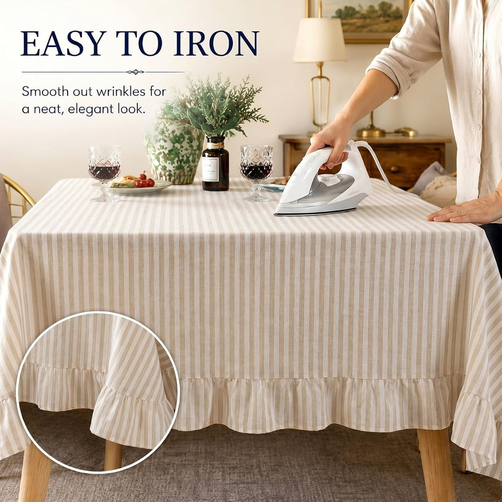Boao Cotton Striped Tablecloth Rectangle 52" X 70" Beige White