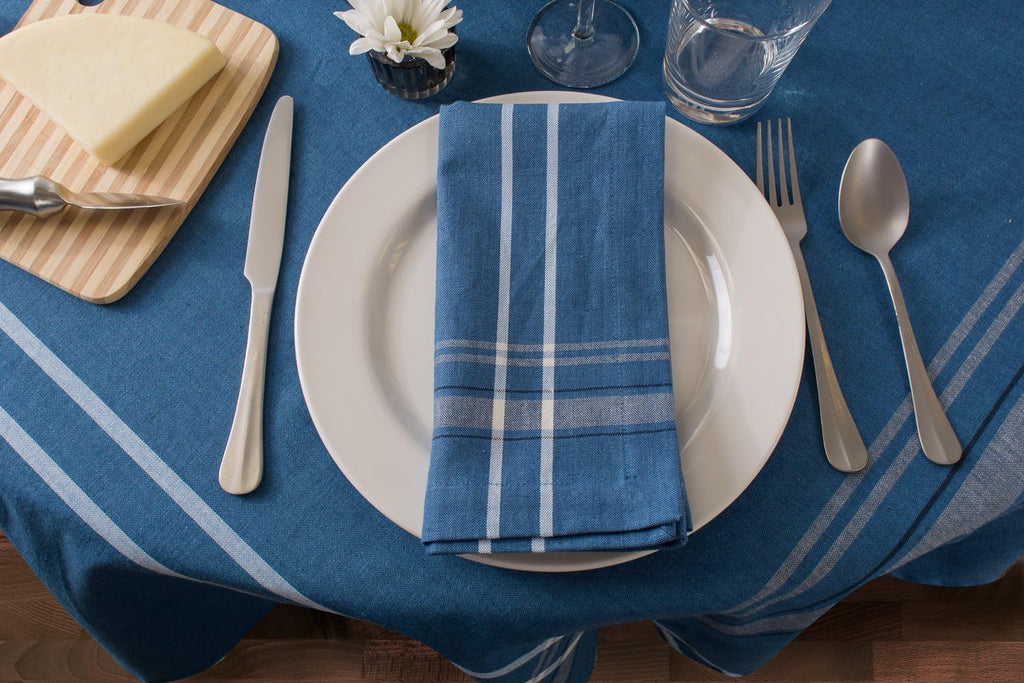 DII French Stripe Tabletop Collection Farmhouse Style Dining Table Linen Tablecloth, 60x120, Blue Chambray