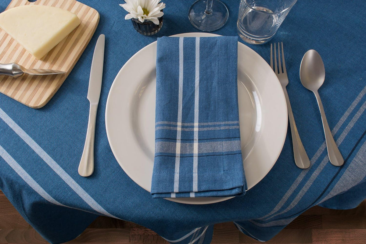 DII French Stripe Tabletop Collection Farmhouse Style Dining Table Linen Tablecloth, 60x120, Blue Chambray