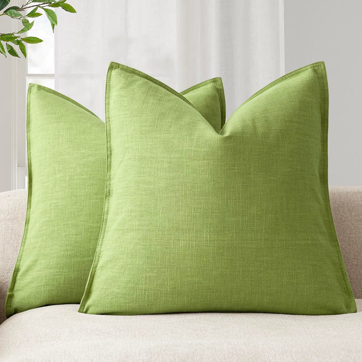 Foindtower Linen Solid Decorative Throw Pillow Covers 18x18 Natural Beige