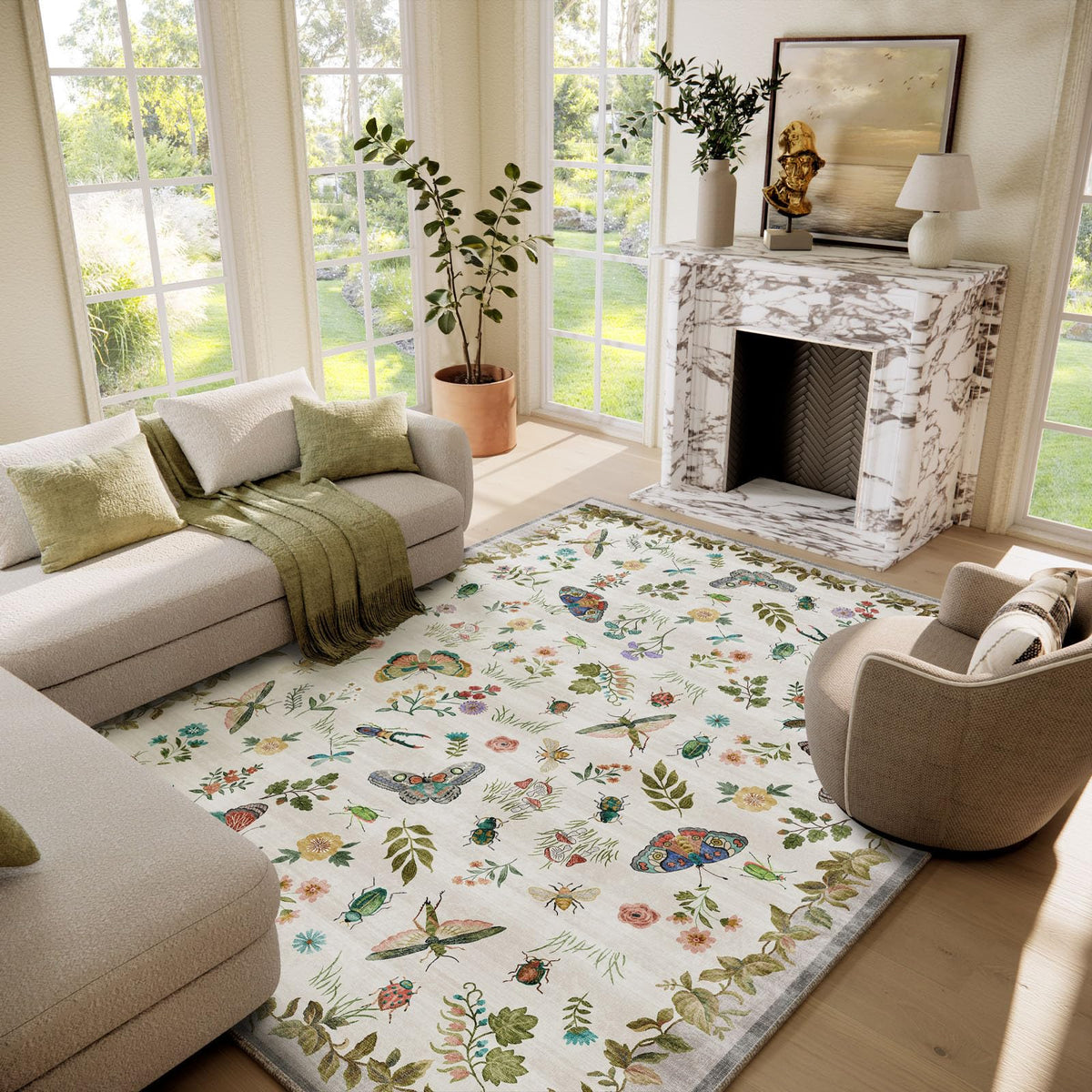 Washable Area Rugs for Living Room: 9x12 Area Rug for Bedroom Vintage Stain Resistant Non Slip Low Pile Lightweight Soft Carpet for Kitchen Dining Room Farmhouse Kids Room Nursery