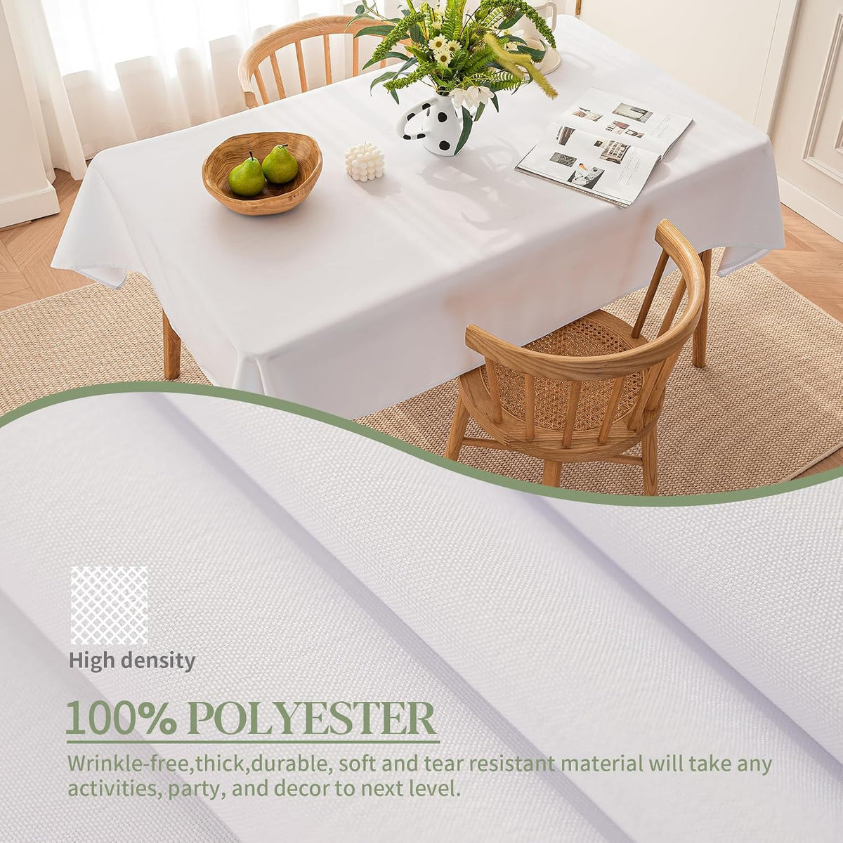 BYDOLL Table Cloth White 60x84 Inch Tablecloth for 6 Foot Rectangle Tables Outdoor Washable Wrinkle Free and Spillproof Polyester Tablecloth for Festival Camping Picnic Party Cover