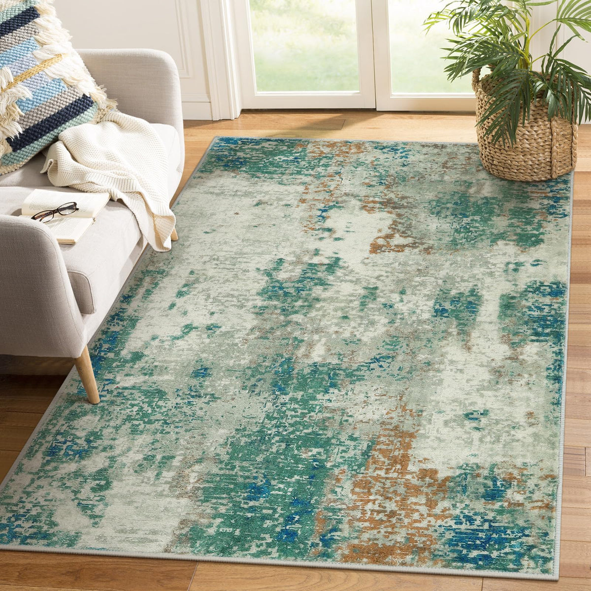 Lahome Modern Abstract Washable 5x7 Area Rugs for Living Room, Colorful Soft Bedroom Rug Low Pile Non Slip,Stain Resistance Dining Room Carpet for Nursery Office Entrance Home Office Decor