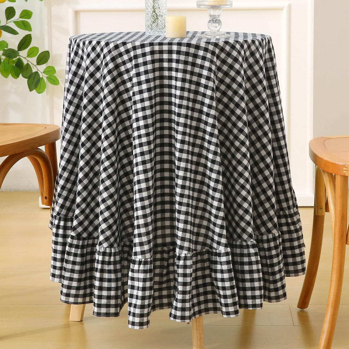 Blush White Gingham Ruffled Table Cloth Rectangular 120“x60”