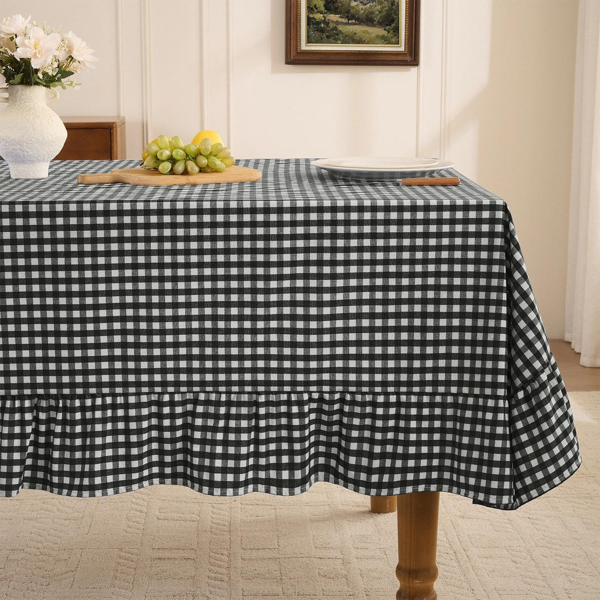 Romanstile Gingham Ruffled Tablecloth Rectangle, 60 x 84 Inch, Sage Green