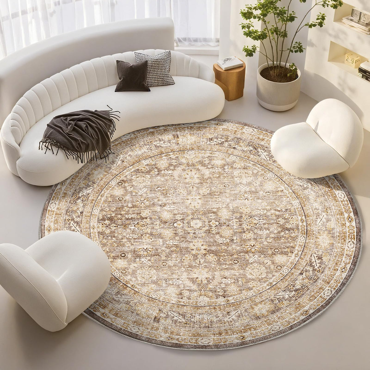 OPPODREAM Vintage Blue Area Rugs 5x7, Washable Rug for Living Room