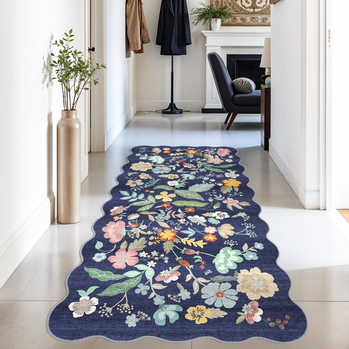 Hallway Washable Runner Rug - 2x10 Kitchen Rugs Entryway Rug Runner Vintage Soft Floor Mat Non Slip Indoor Farmhouse Carpet for Bathroom Living Room Bedroom (2 X 10, Beige)