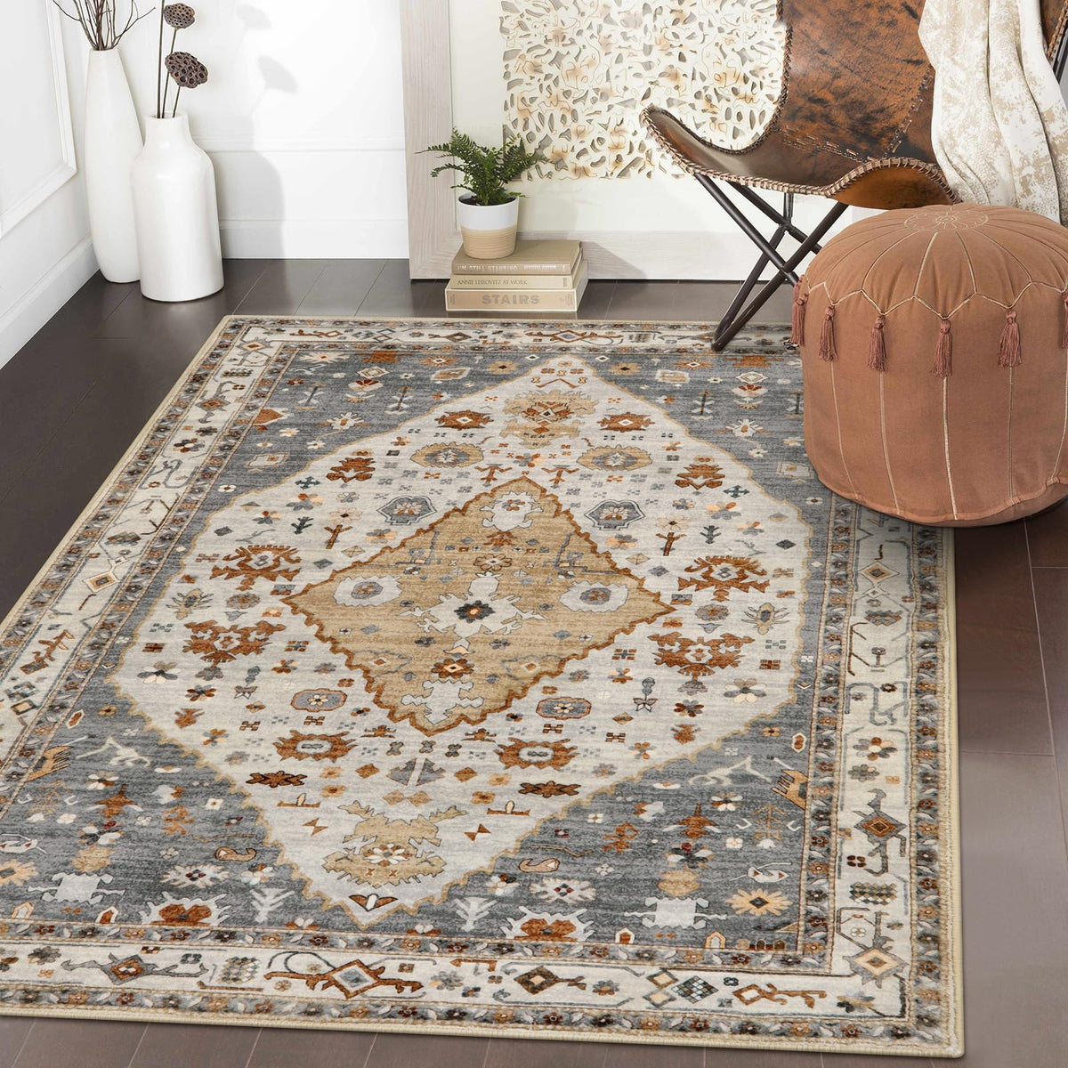Lahome Felice Boho Tribal 2x3 Washable Small Rugs for Entryway Doormat Indoor Entrance, Throw Rugs with Rubber Backing, Bohemian Soft Non-Slip Bathroom Carpet for Bath Front Door Kitchen Floor