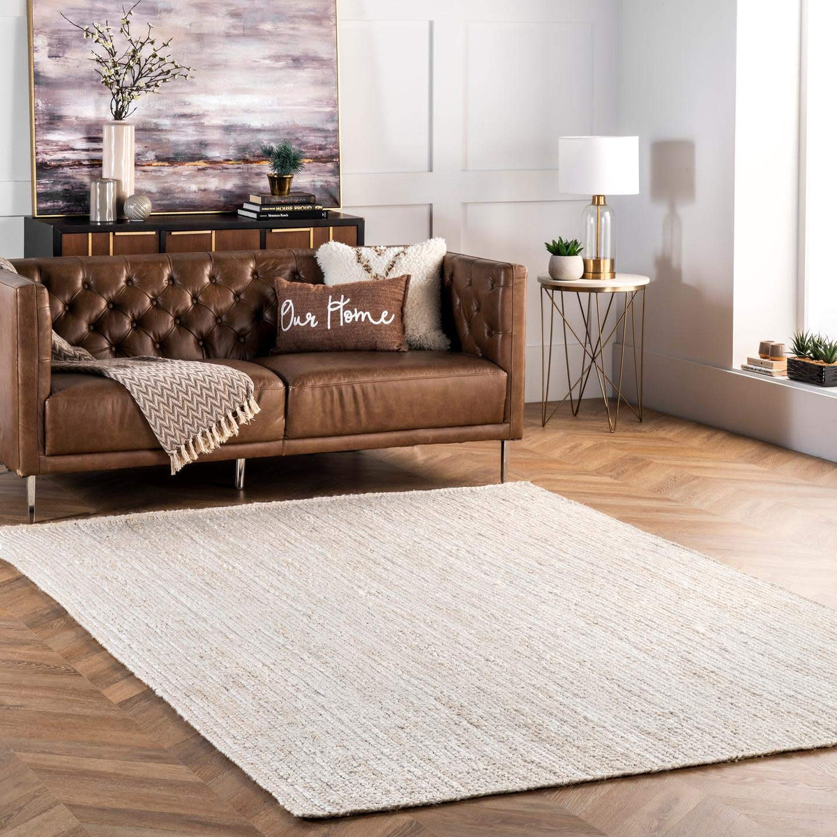 nuLOOM Rigo Natural Solid Flatweave Area Rug, 5' x 8'
