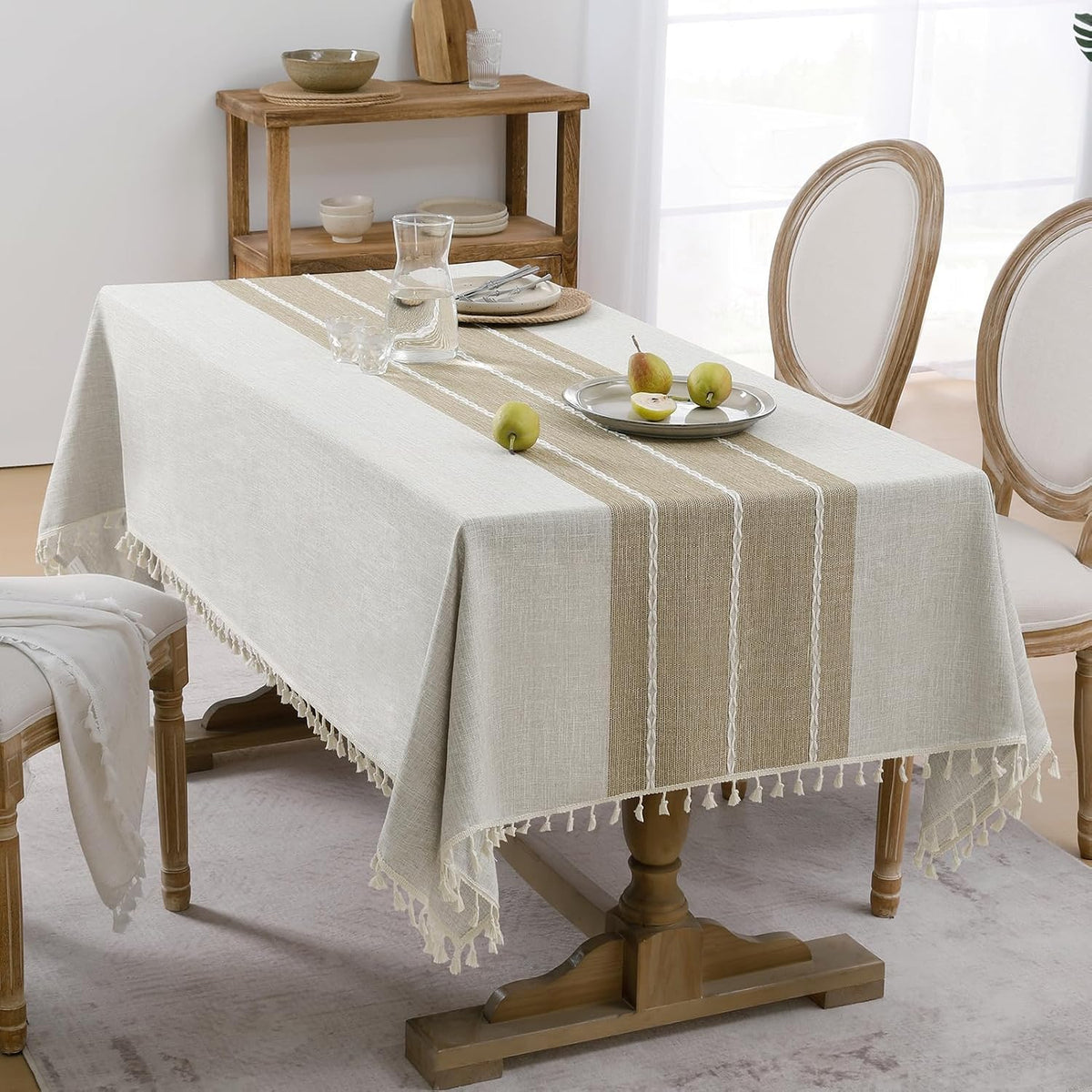 Softalker Fall Linen Rectangle Tablecloth with Tassel, 55 x 70 Inch
