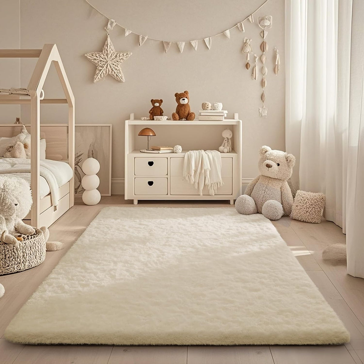 Ophanie Area Rugs for Bedroom, Christmas Upgrade Non-Slip Ivory Fluffy Soft Shag Living Room Carpet, Indoor Floor 4x6 Fuzzy Shaggy Plush Nursery Rug for Kids Dorm Decor with Over 99 pcs Pile fibers