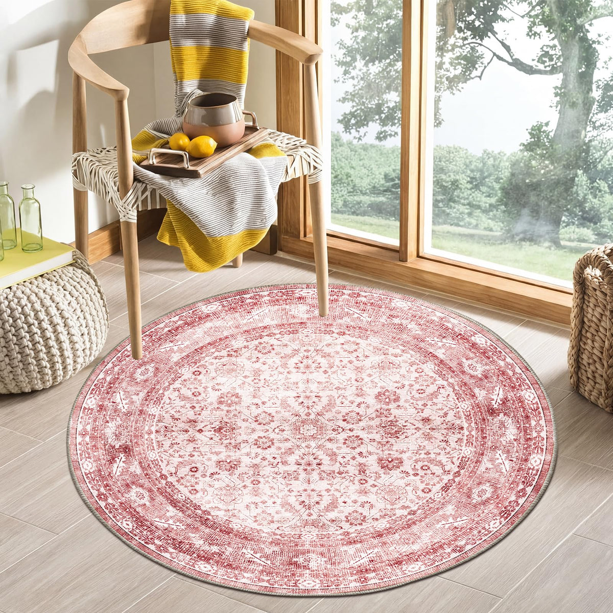 OPPODREAM Vintage Blue Area Rugs 5x7, Washable Rug for Living Room