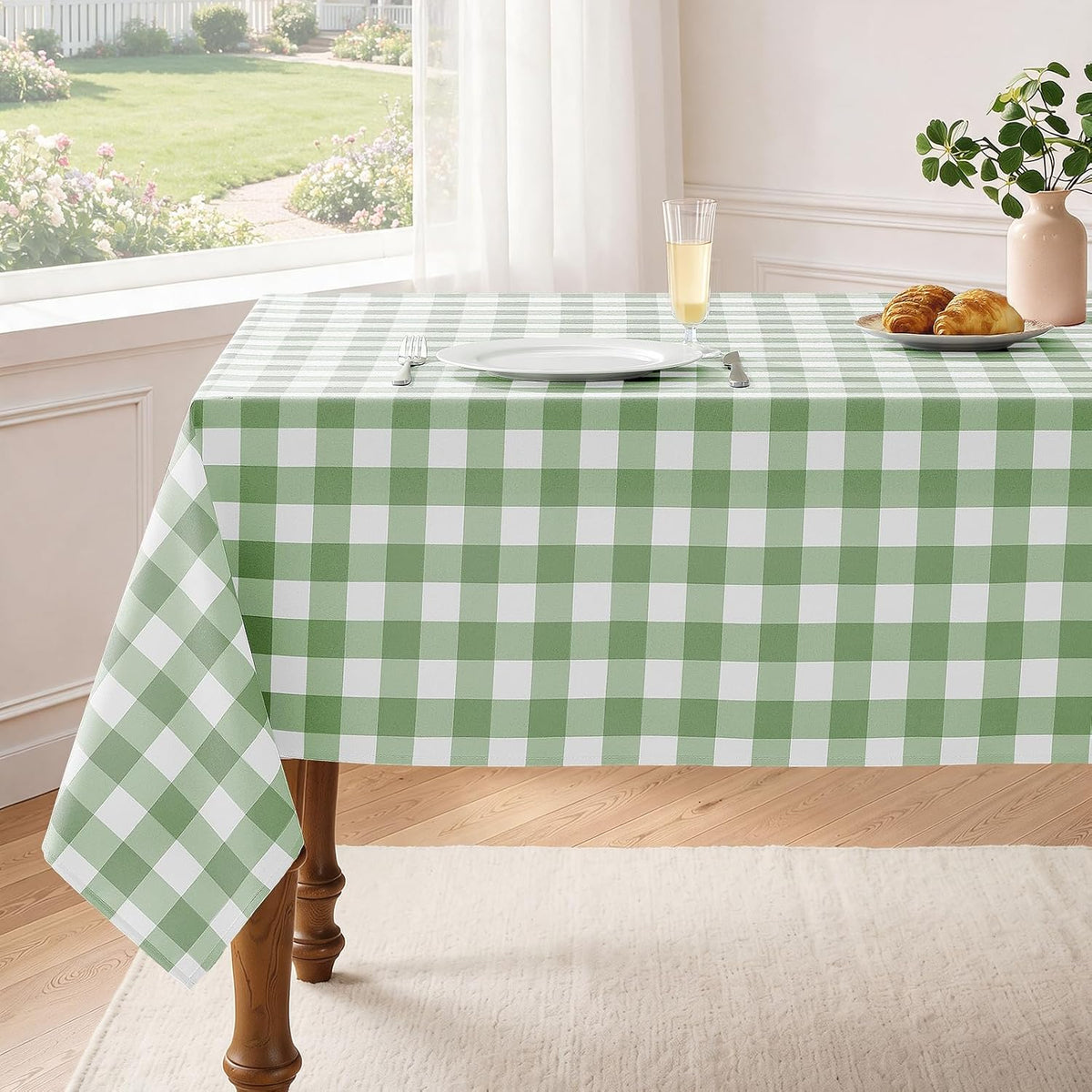 Veblandy Checkered Tablecloth Rectangle Waterproof Gingham Table Cloth Washable Buffalo Plaid Table Cover Wrinkle Free for Kitchen, Dining and Outdoor Picnic, 60 x 120 Inch, Sage Green and White