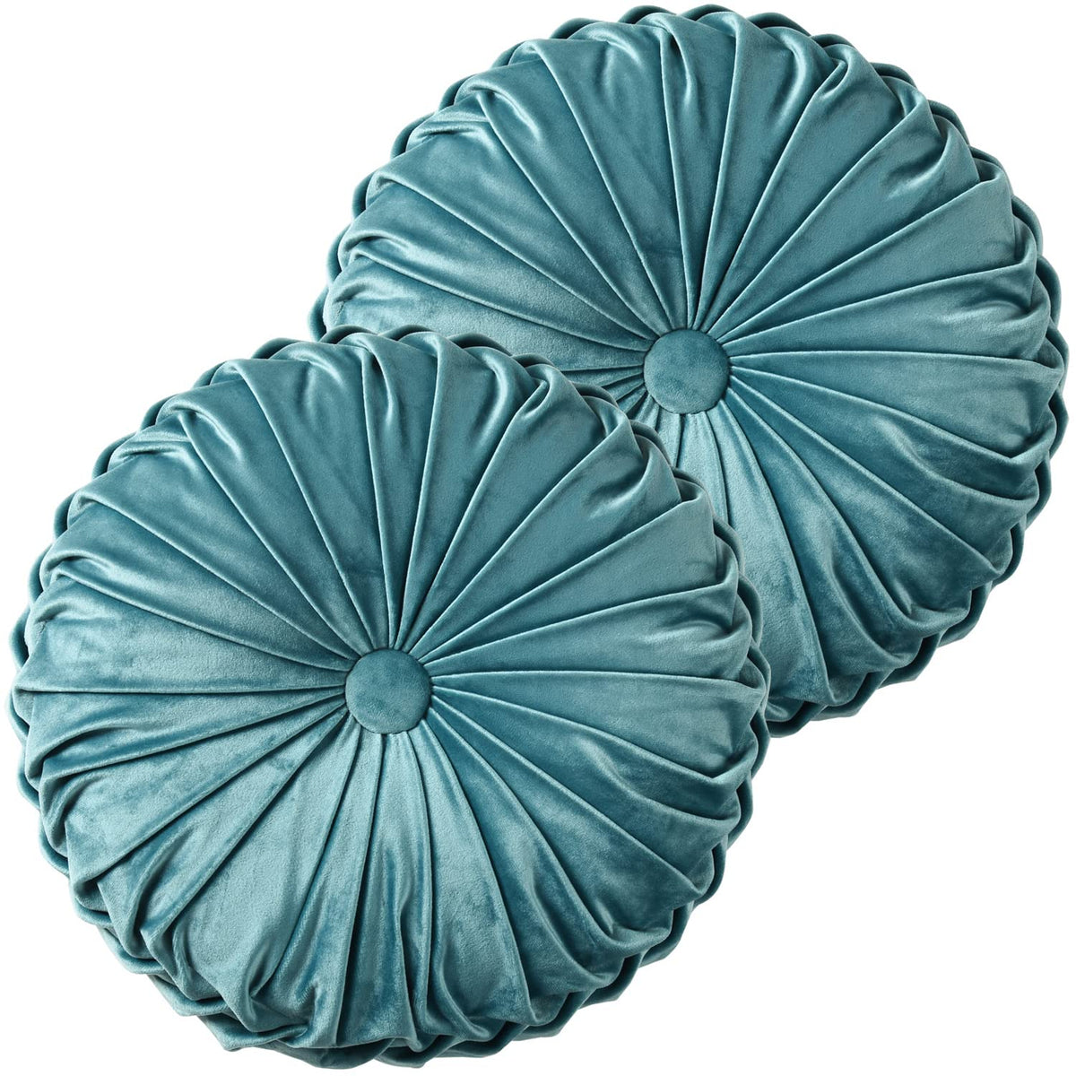 HIG Set of 2 Olive Velvet Decorative Round Pleated Throw Pillows
