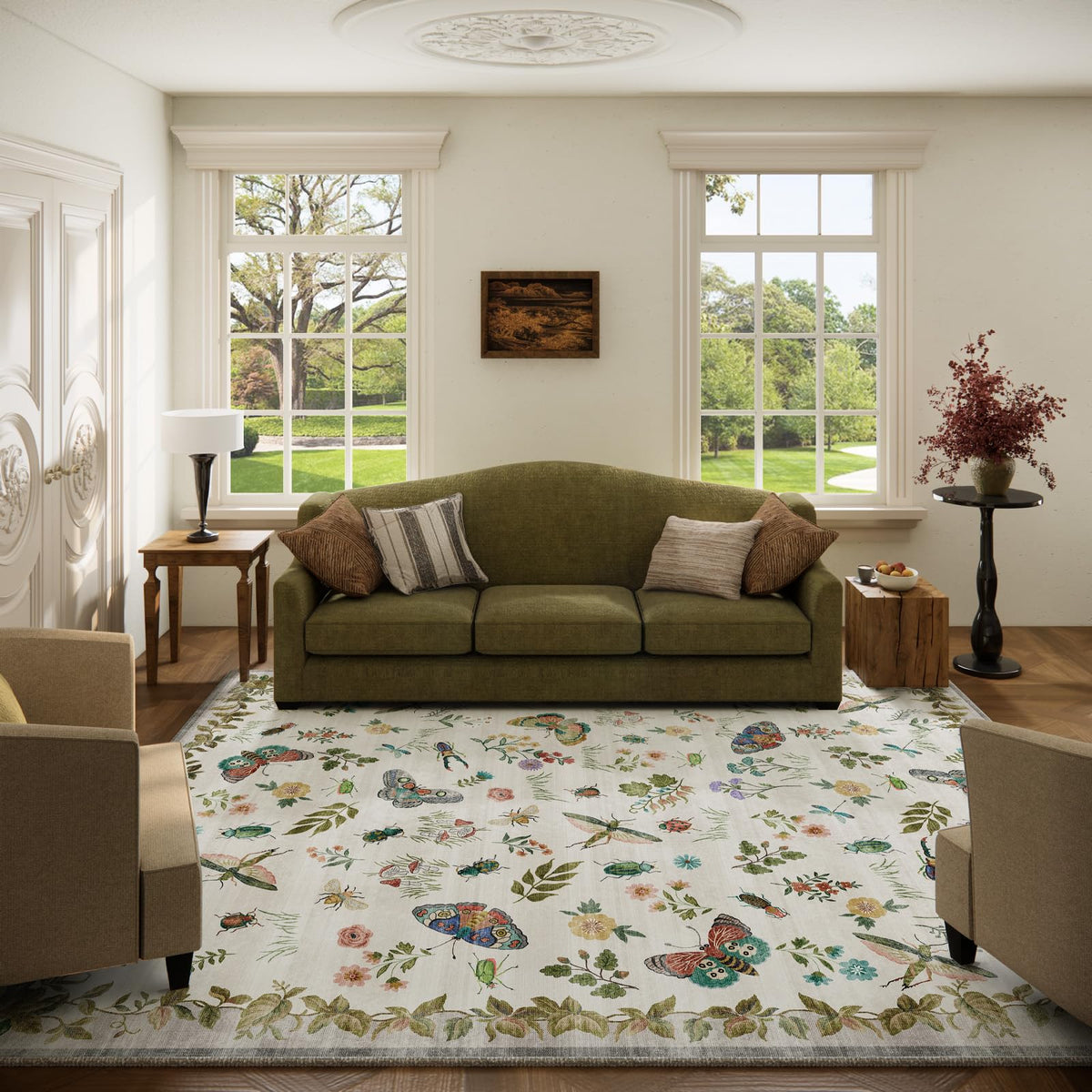 Washable Area Rugs for Living Room: 9x12 Area Rug for Bedroom Vintage Stain Resistant Non Slip Low Pile Lightweight Soft Carpet for Kitchen Dining Room Farmhouse Kids Room Nursery
