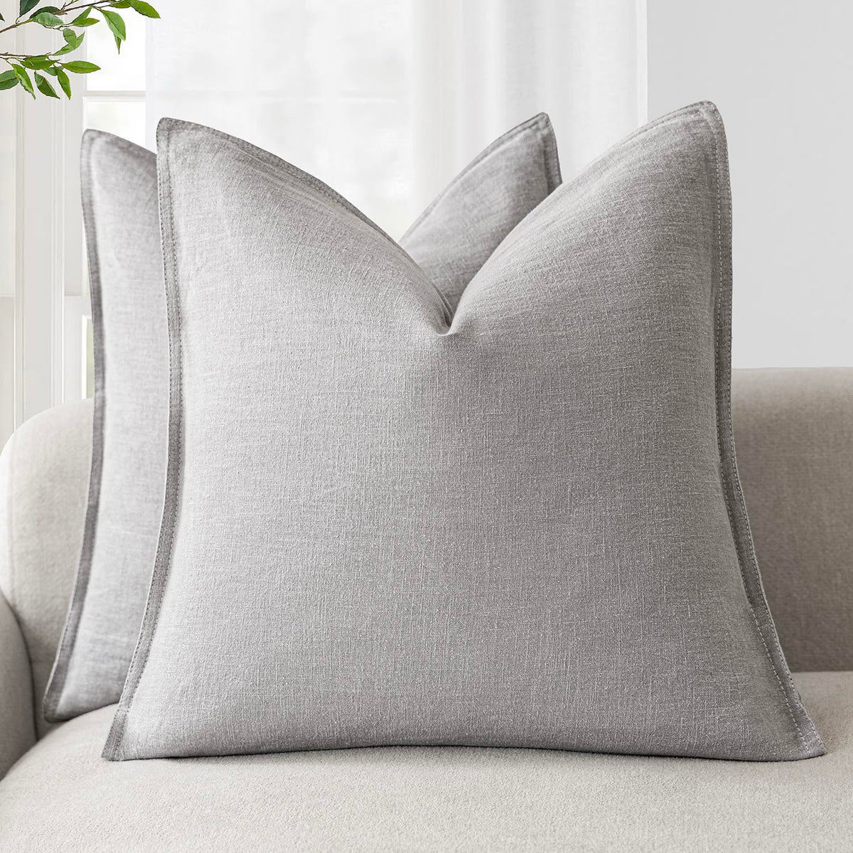 Foindtower Linen Solid Decorative Throw Pillow Covers 18x18 Natural Beige
