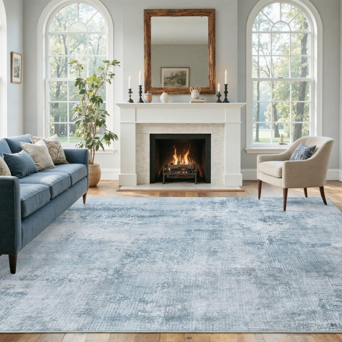 6x9 Ft Large Area Rugs for Living Room, Soft Non-Slip Washable Rugs Modern Abstract Pattern Carpet for Bedroom Indoor Floor Nursery Home Decor (Blue)