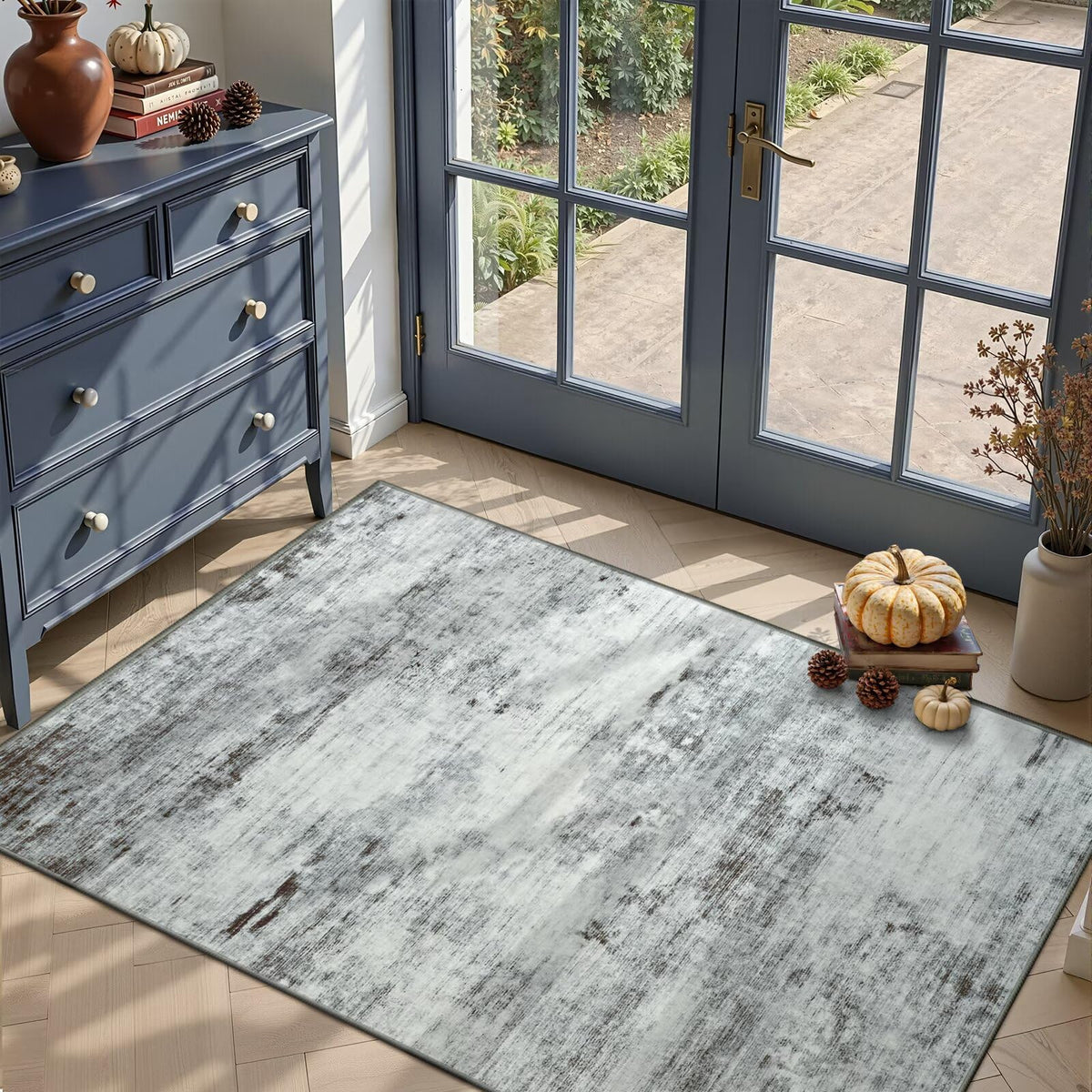 Toneed 4'x6' Washable Area Rugs for Bedroom Living Room, 48"x72" Grey
