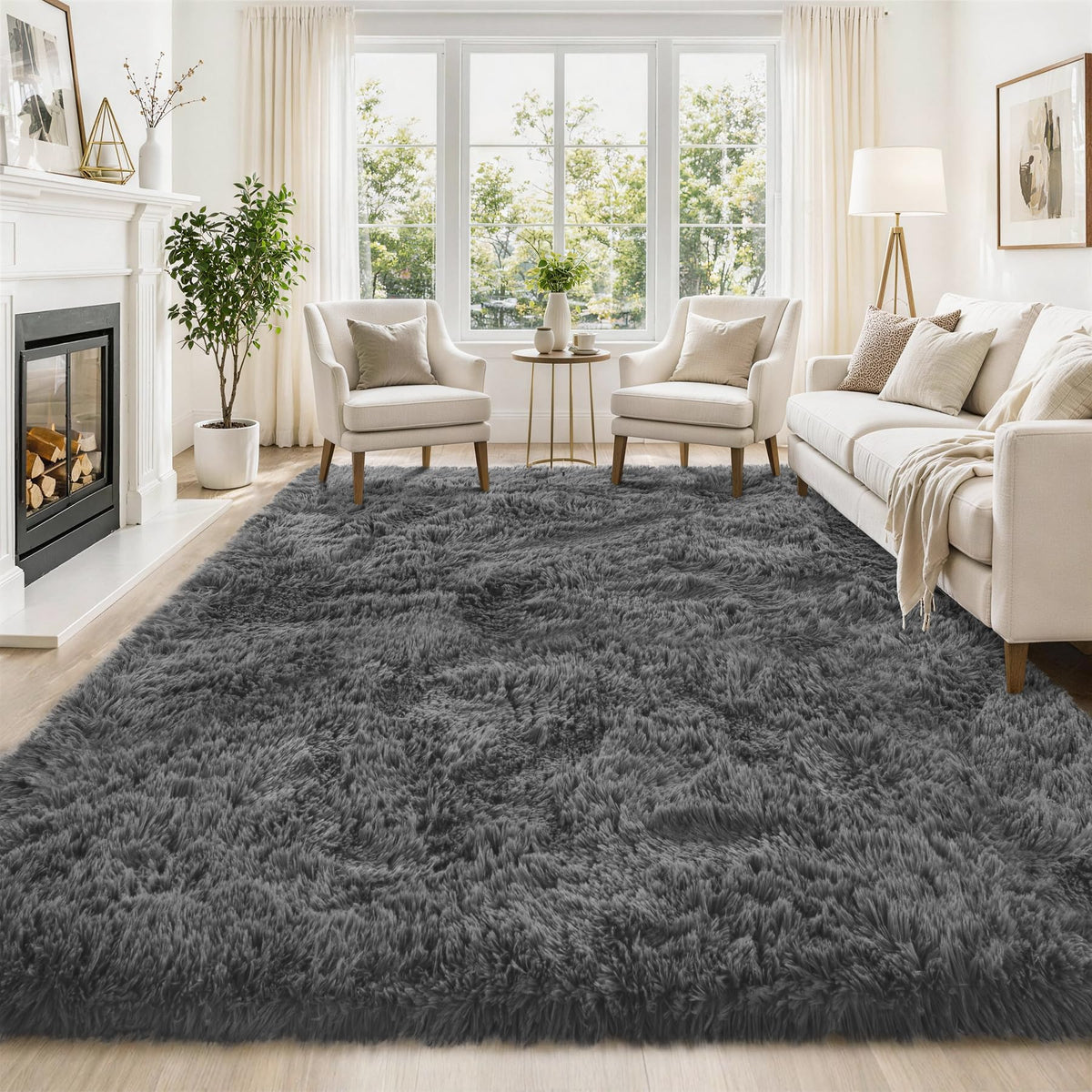 Tosuoka 5x7 Area Rugs for Living Room Bedroom, Black Rug Soft Fluffy Shag
