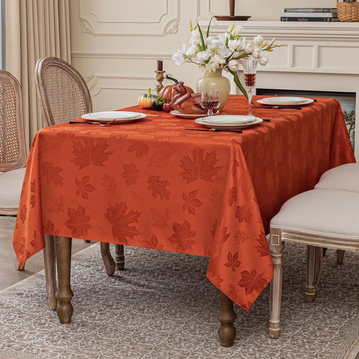 Softalker Fall Jacquard Rectangle Tablecloth, 60 x 84 Inch Burnt Orange
