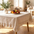 Boao Cotton Striped Tablecloth Rectangle 52" X 70" Beige White