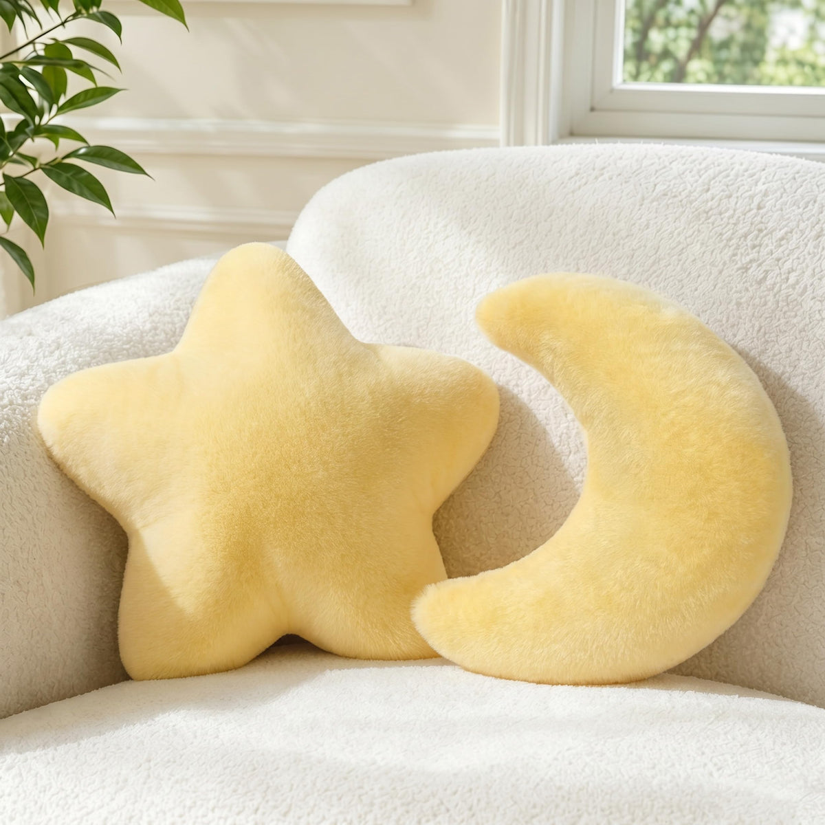 2PCS Star Pillow Set,15.35“ Cute Yellow Decorative Throw Pillows for Bed