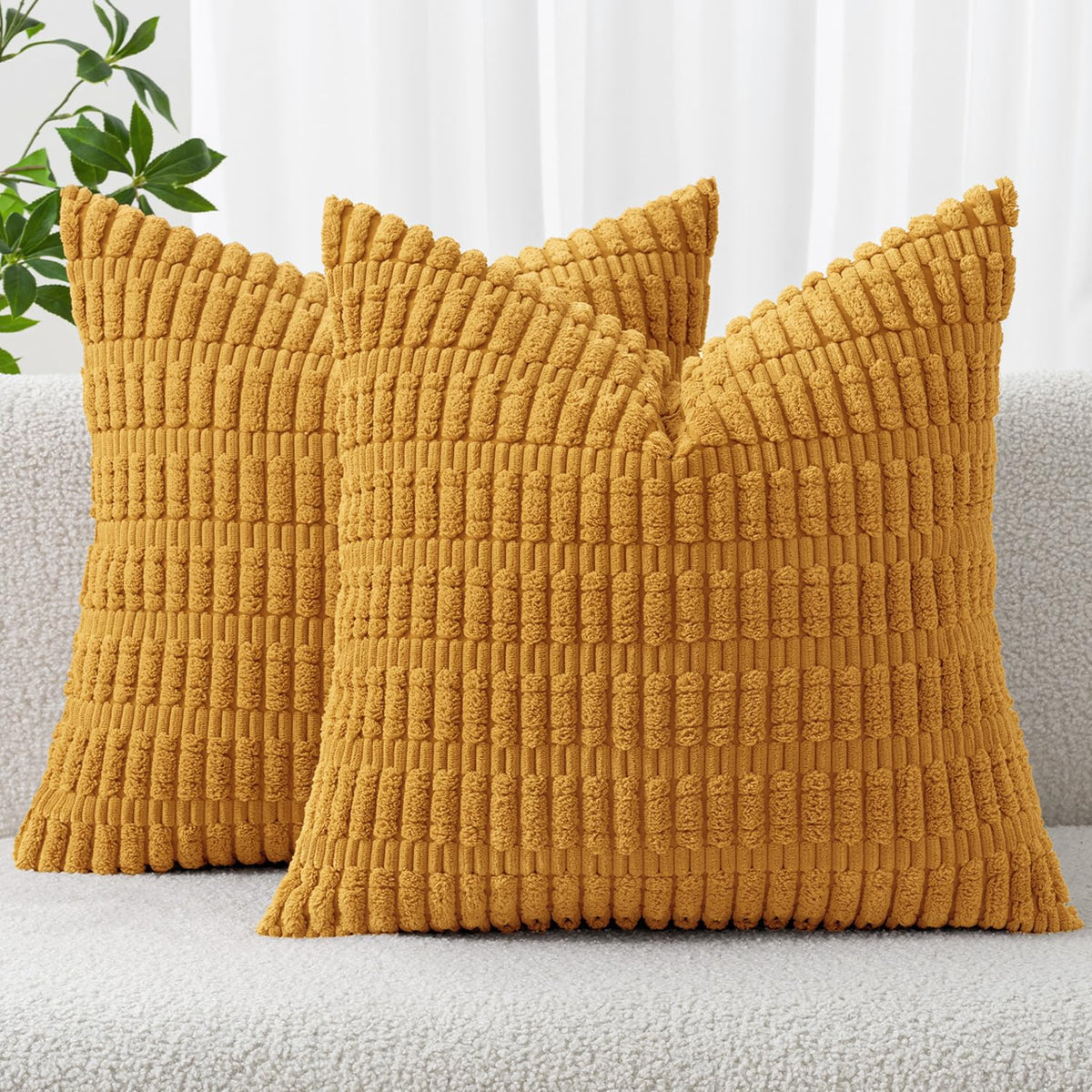 MIULEE Corduroy Decorative Throw Pillow Covers 18x18 Cream White Pack of 2
