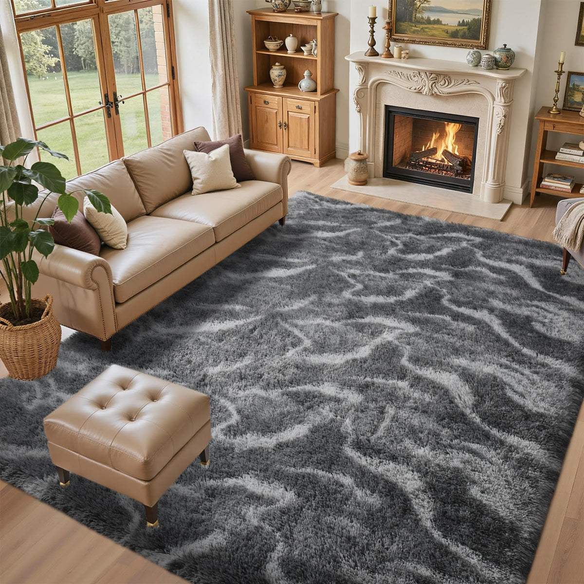 5x7 Black Area Rugs for Living Room, Large Fluffy Shag Bedroom Rugs Non-Slip, Ultra Soft Plush Carpet for Nursery Kids PlayRoom Dorm Office Indoor Modern Carpets