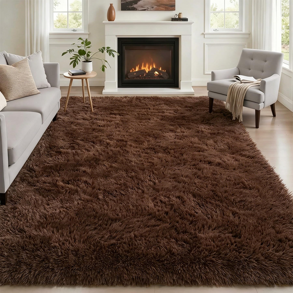 8x10 Area Rug Living Room Bedroom: Fluffy Plush Shag Carpet Black