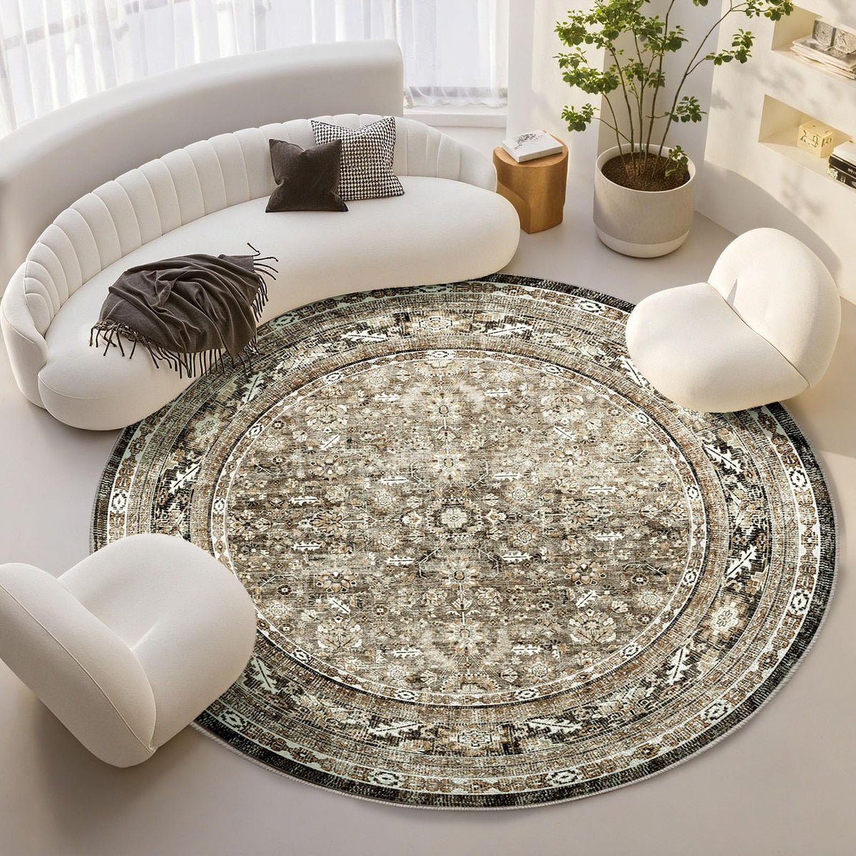 OPPODREAM Vintage Blue Area Rugs 5x7, Washable Rug for Living Room