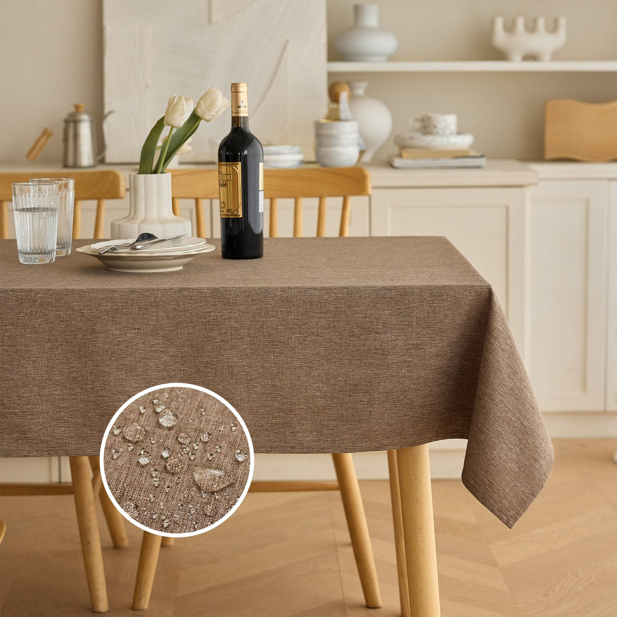Decorelia Sage Green Linen Textured Tablecloth Rectangular 52 x70 Inch