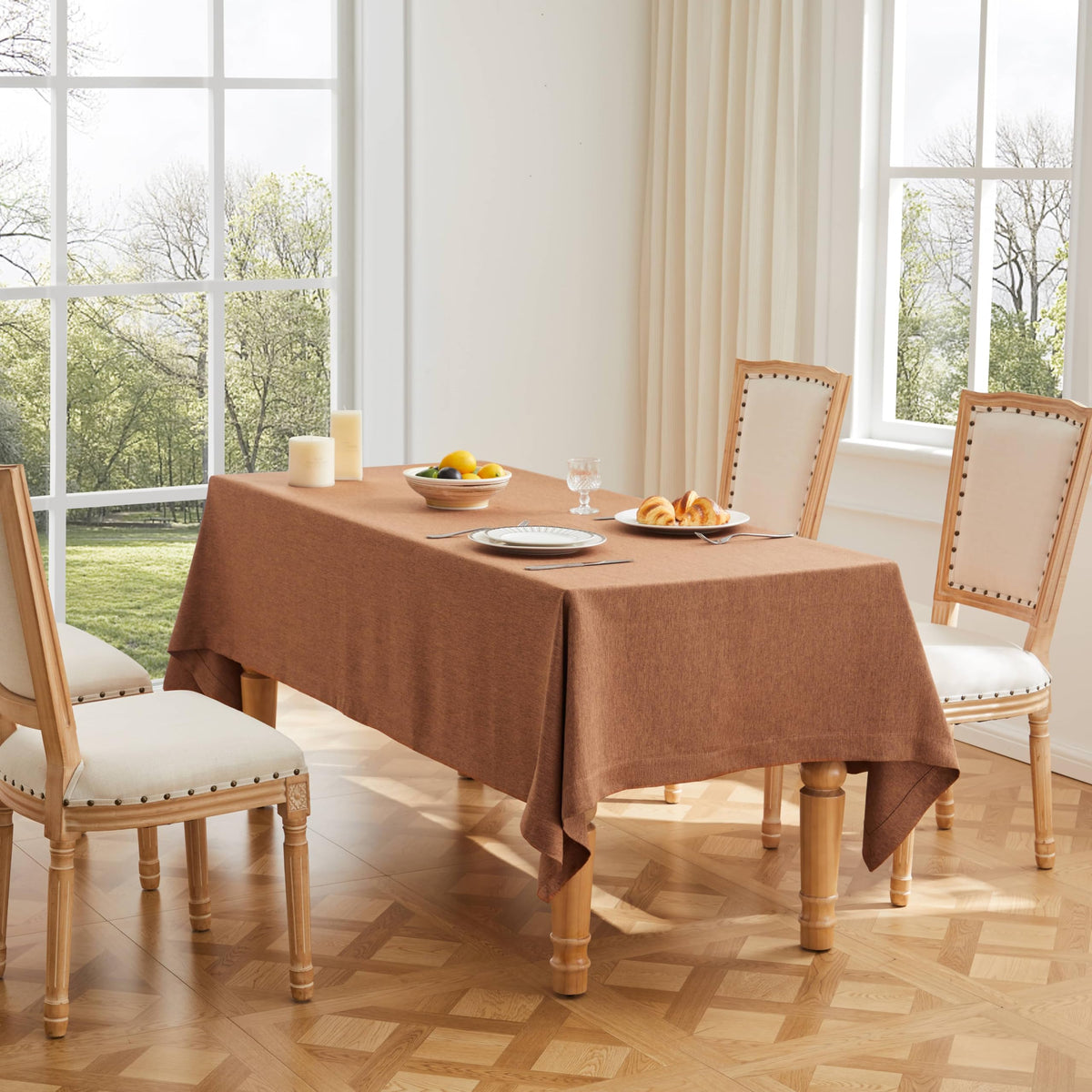 ZeeMart Linen Textured Rectangle Table Cloth, 60x104 Inch Light Tan