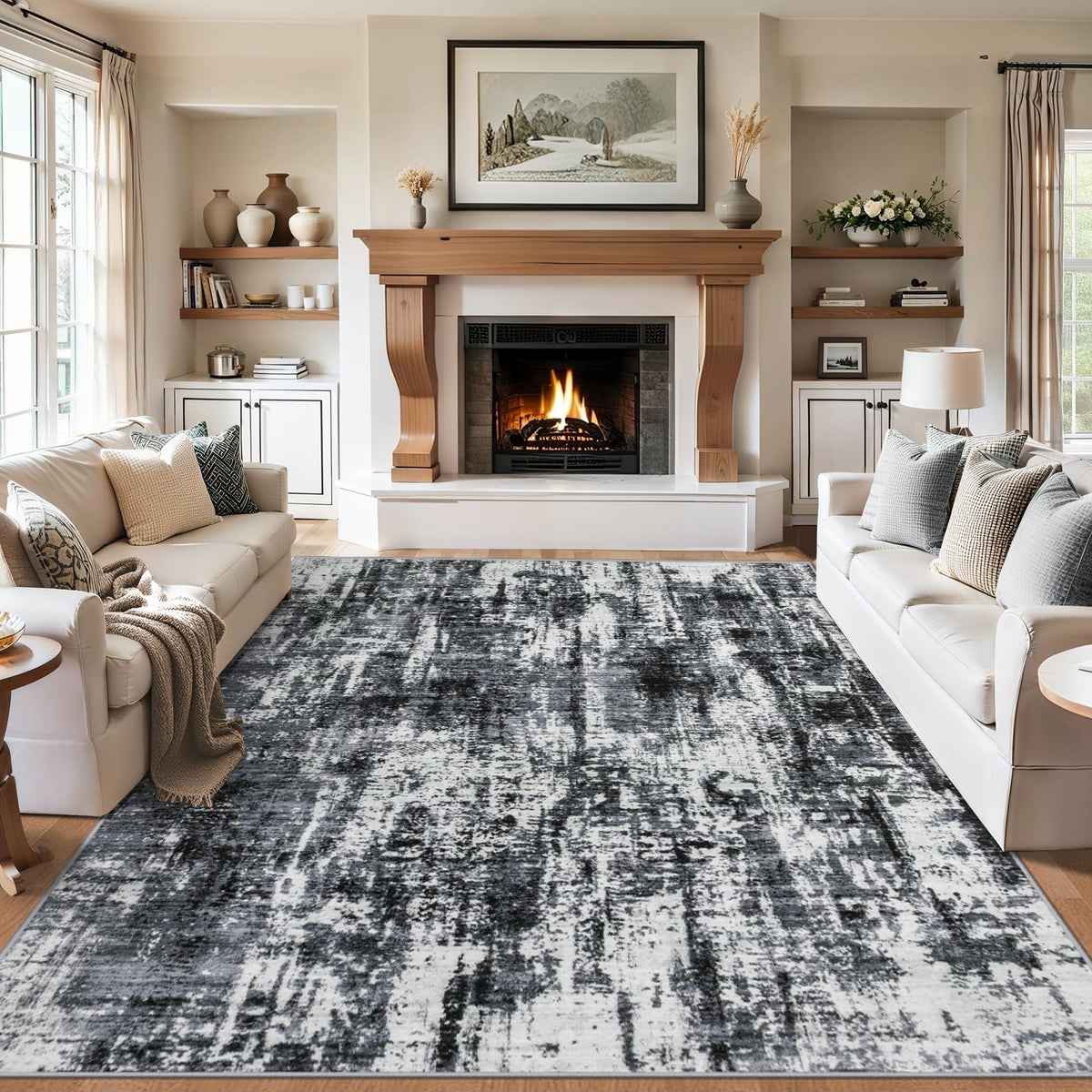 PLHXFR 8x10 Area Rug Living Room: Modern Abstract Washable Carpet Multi