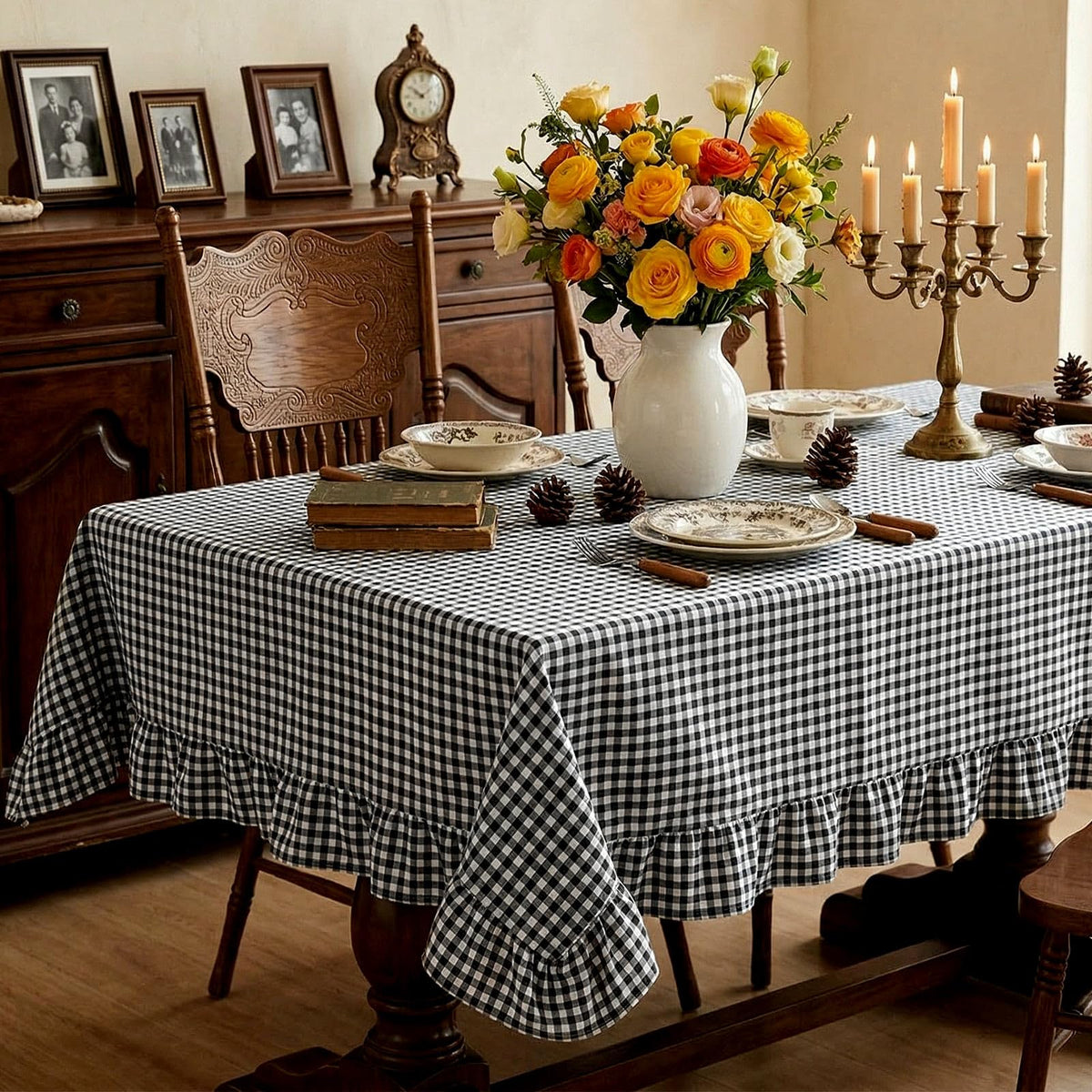Mindsoft Brown Ruffled Gingham Tablecloth, 52 x 70 Inches, Rectangle