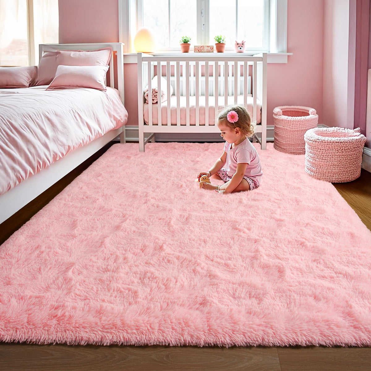 LOCHAS 4x6 Area Rugs Fluffy Living Room Carpets for Kids Bedroom, White