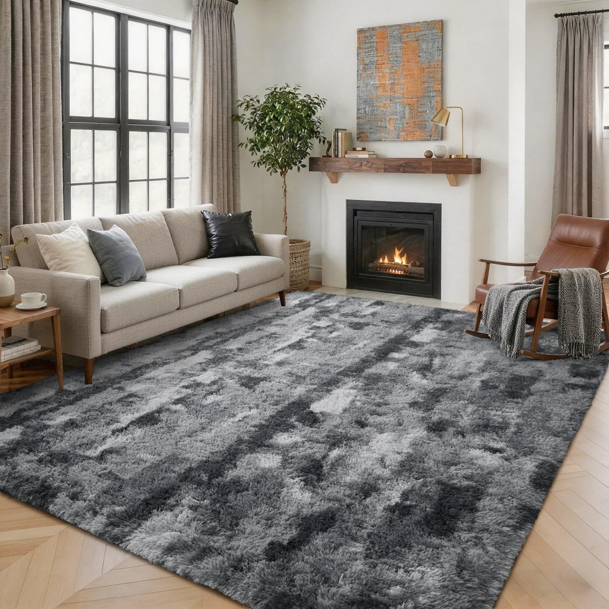 5x7 Black Area Rugs for Living Room, Large Fluffy Shag Bedroom Rugs Non-Slip, Ultra Soft Plush Carpet for Nursery Kids PlayRoom Dorm Office Indoor Modern Carpets