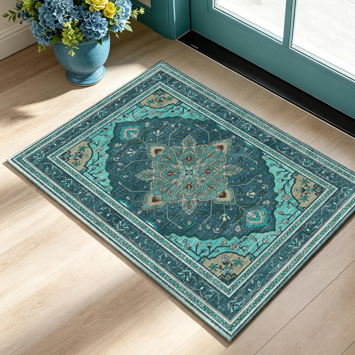 YARNSCAPE 2' x 3' Machine Washable Area Rug, Non-Slip Low-Pile Carpet