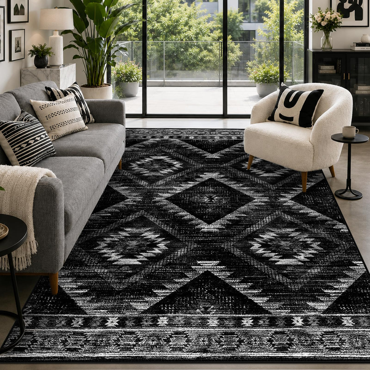 BESTSWEETIE 5'x7' Washable Area Rug for Living Room Bedroom Black