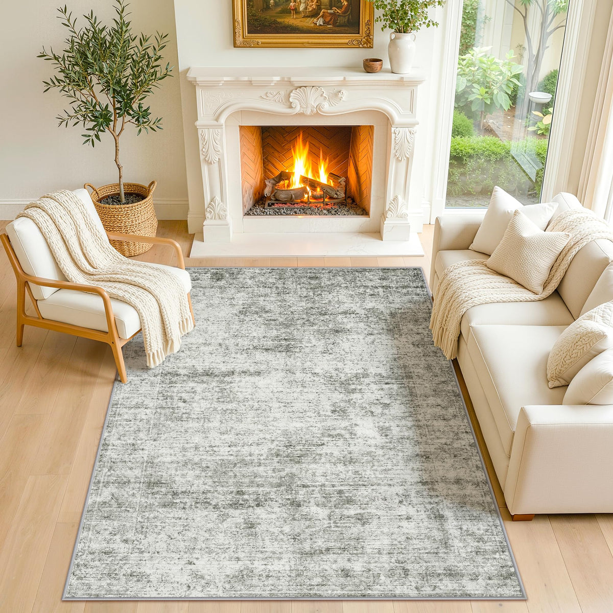 LIVELYGLOW 5x7 Washable Vintage Area Rug, Bedroom Dorm Rug