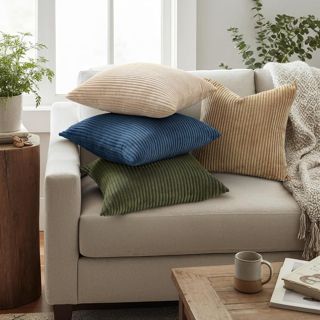 Mecatny Corduroy Fall Throw Pillow Covers 18x18 Set of 2 Olive Green