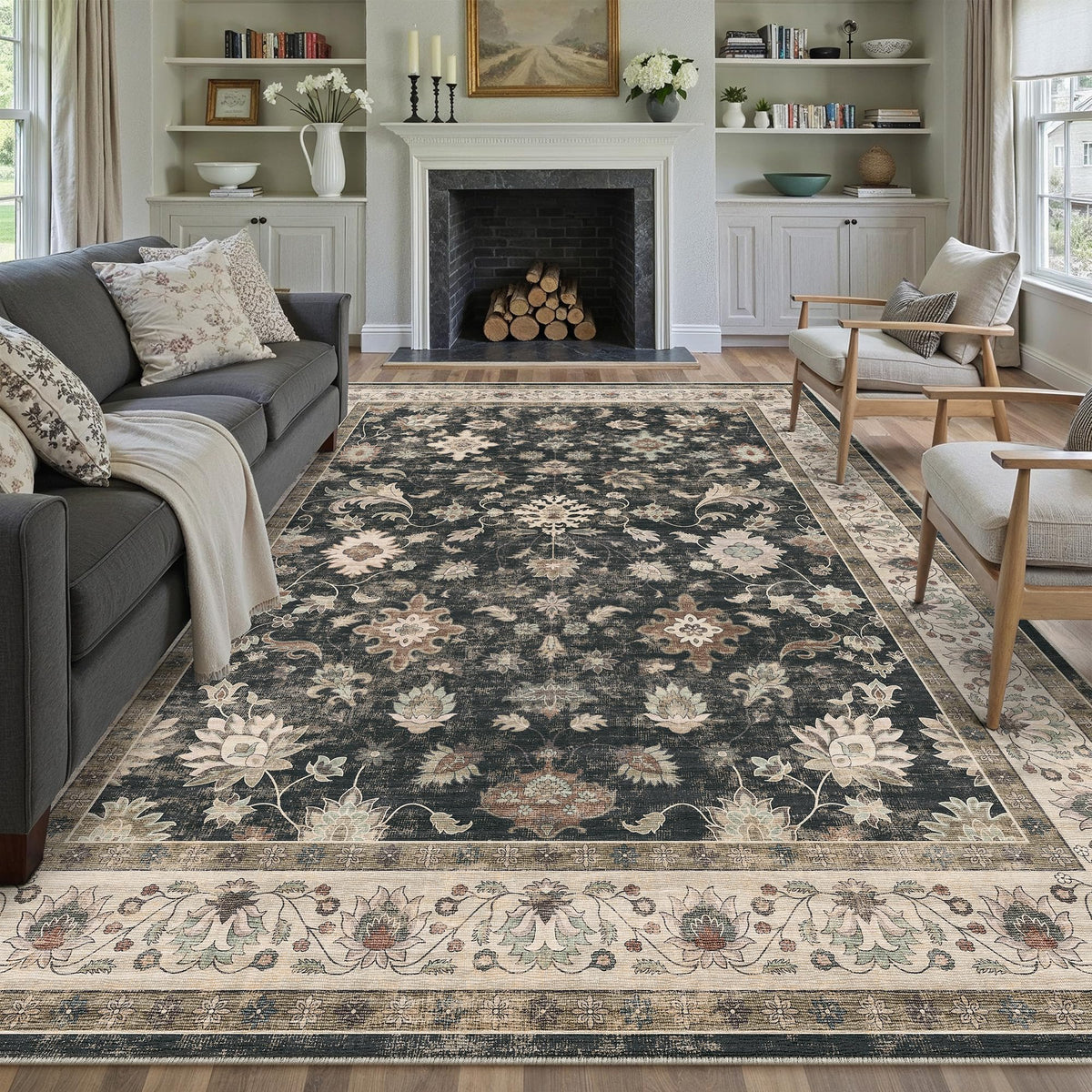 HUGEAR 3x5 Colorful Retro Floral Washable Area Rug for Entryway