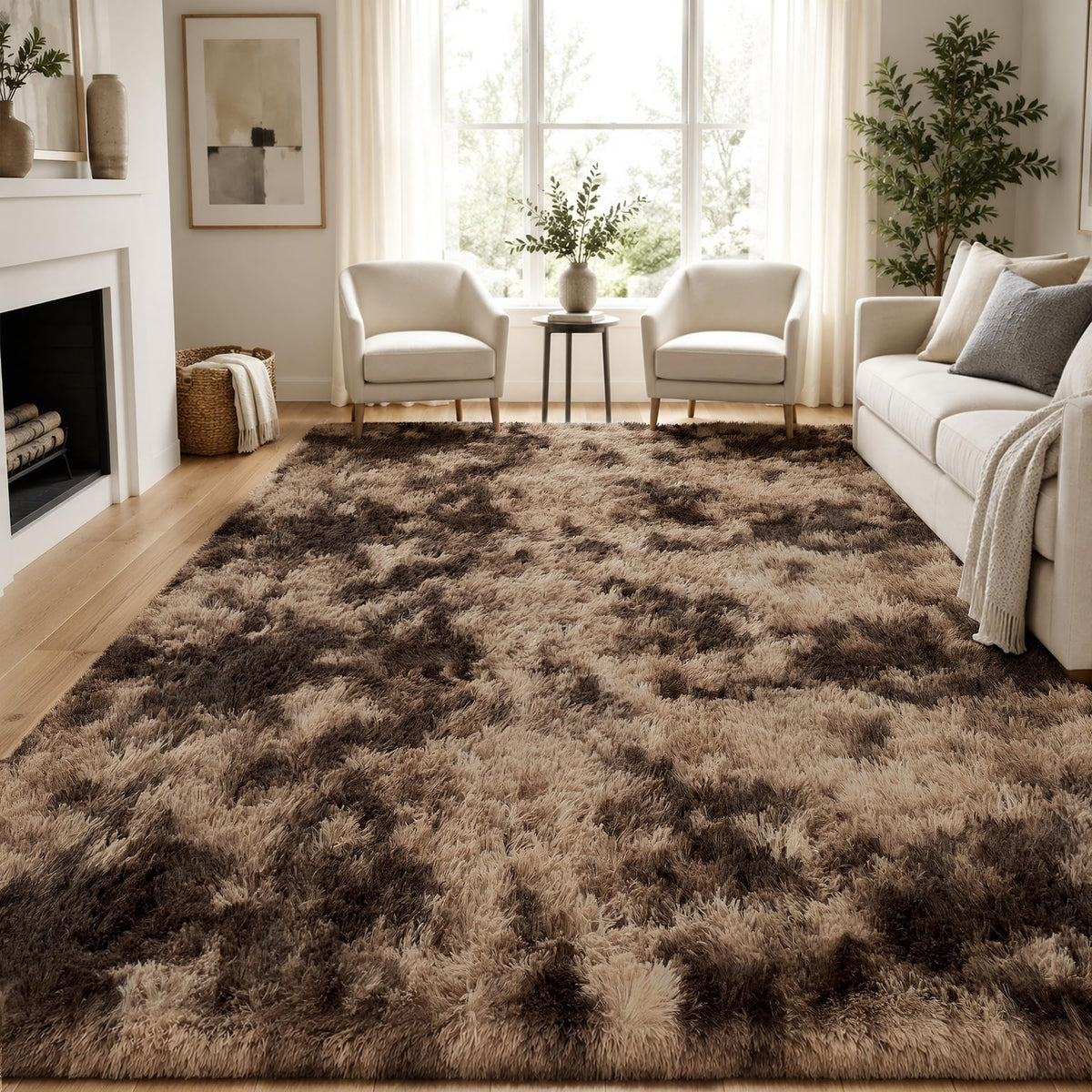 PLHXFR 8x10 Area Rugs Living Room: Fluffy Bedroom Soft Shag Rug Black Grey