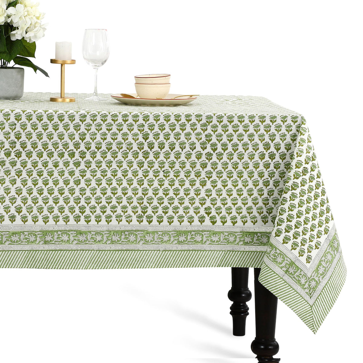 CPC Tablecloth 100% Cotton 70x108 Inch Indian Block Print Rectangle Table Cover, Blue Table Cloth for Weddings, Spring/Summer, Barbeque - Apatite Blue