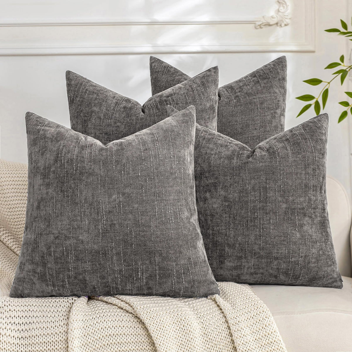 Set of 4 Soft Textured Throw Pillow Covers 18x18 Inch Cozy Decorative Farmhouse Cushion Cover Square Accent Pillow Cases for Bed Couch Sofa Living Room, Beige Taupe Brown