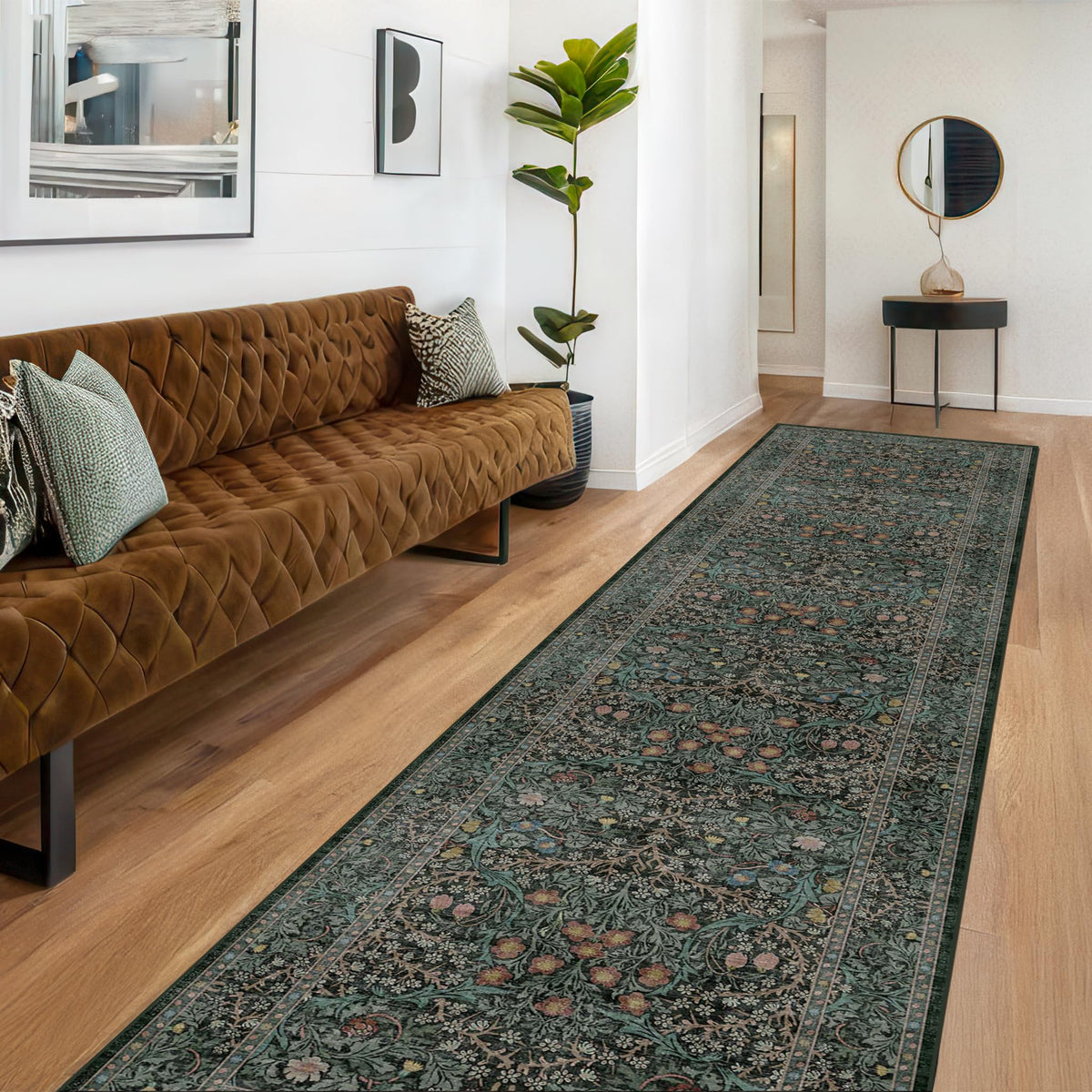 Vintage Floral Dark Green 3x5 Area Rugs for Entryway, Kitchen, Bedroom Beside Rug, Laundry Room, Non-Slip Low Pile Ultra Soft Stain Resistant Small Carpet