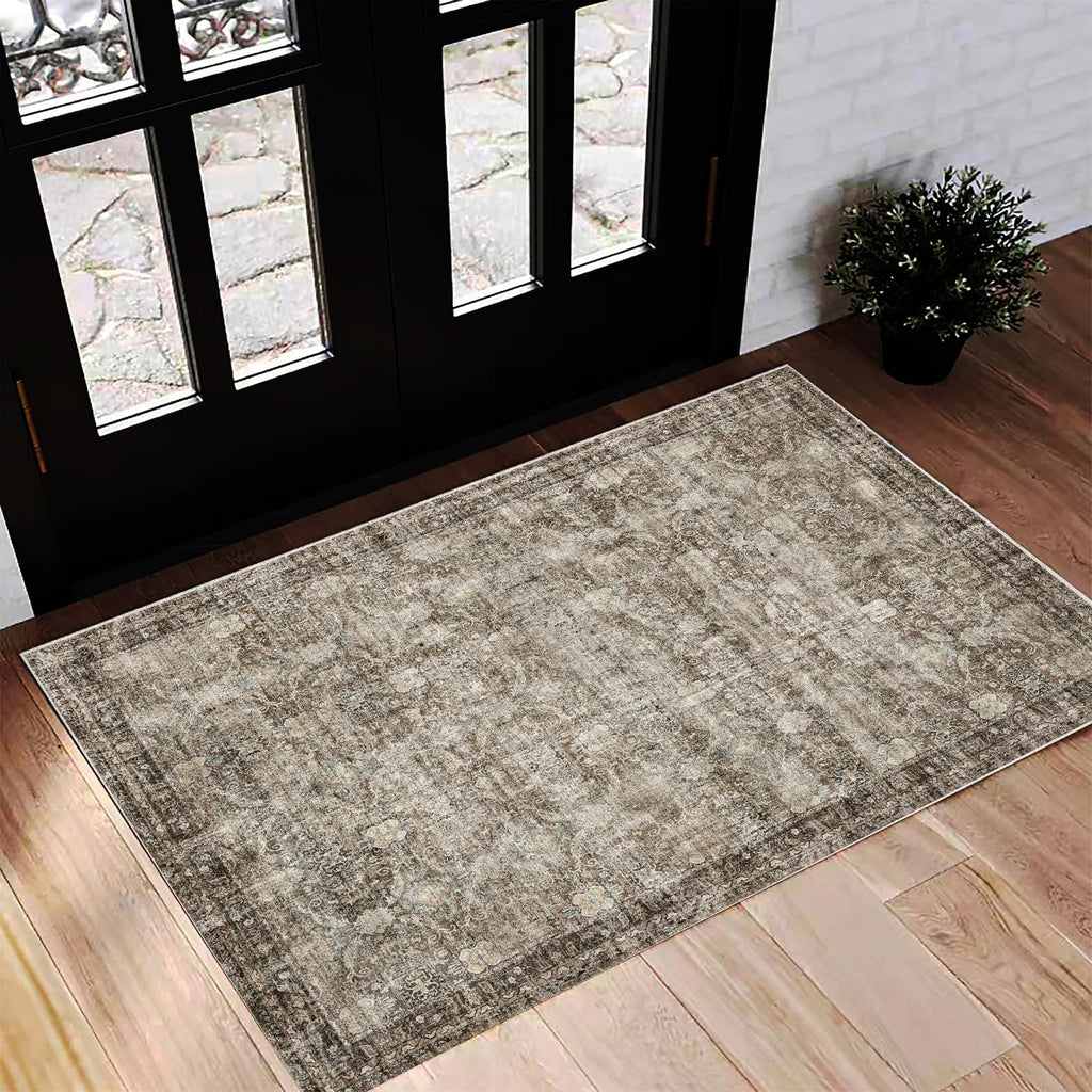 CHAMPLANT 6'x9' Washable Vintage Area Rug Boho Chic Medallion Distressed Design Non-Shedding Easy Care Ideal for High Traffic Areas in Living Room Bedroom Kitchen Office Large Carpet
