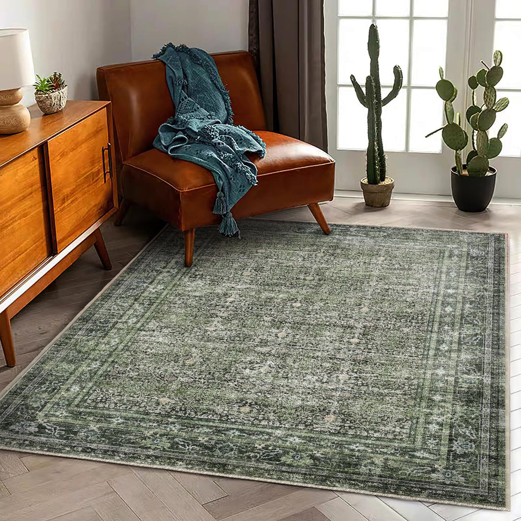 CHAMPLANT 6'x9' Washable Vintage Area Rug Boho Chic Medallion Distressed Design Non-Shedding Easy Care Ideal for High Traffic Areas in Living Room Bedroom Kitchen Office Large Carpet