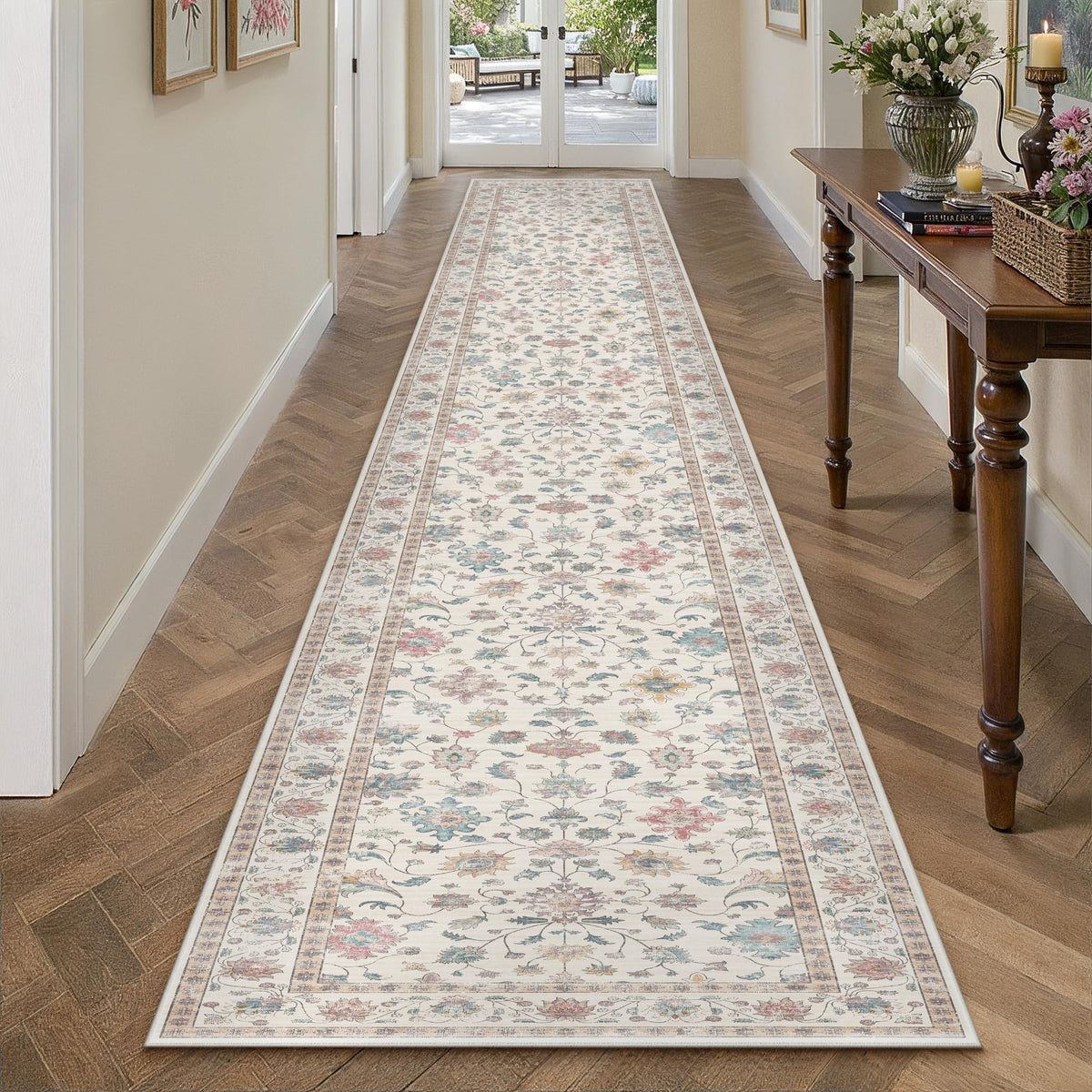 HUGEAR 3x5 Colorful Retro Floral Washable Area Rug for Entryway