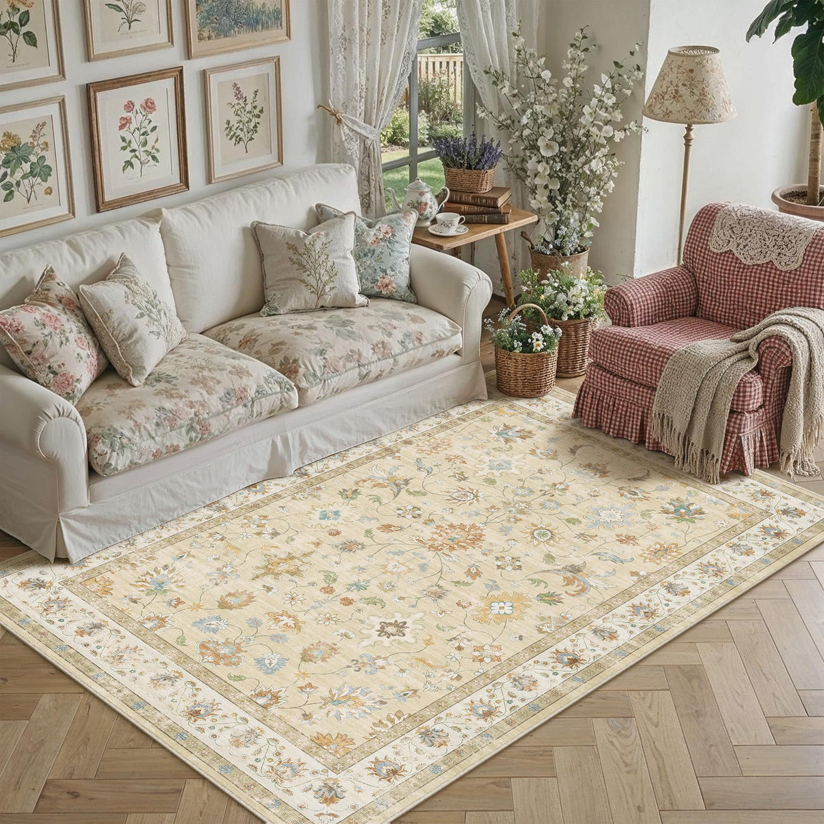HUGEAR 3x5 Colorful Retro Floral Washable Area Rug for Entryway